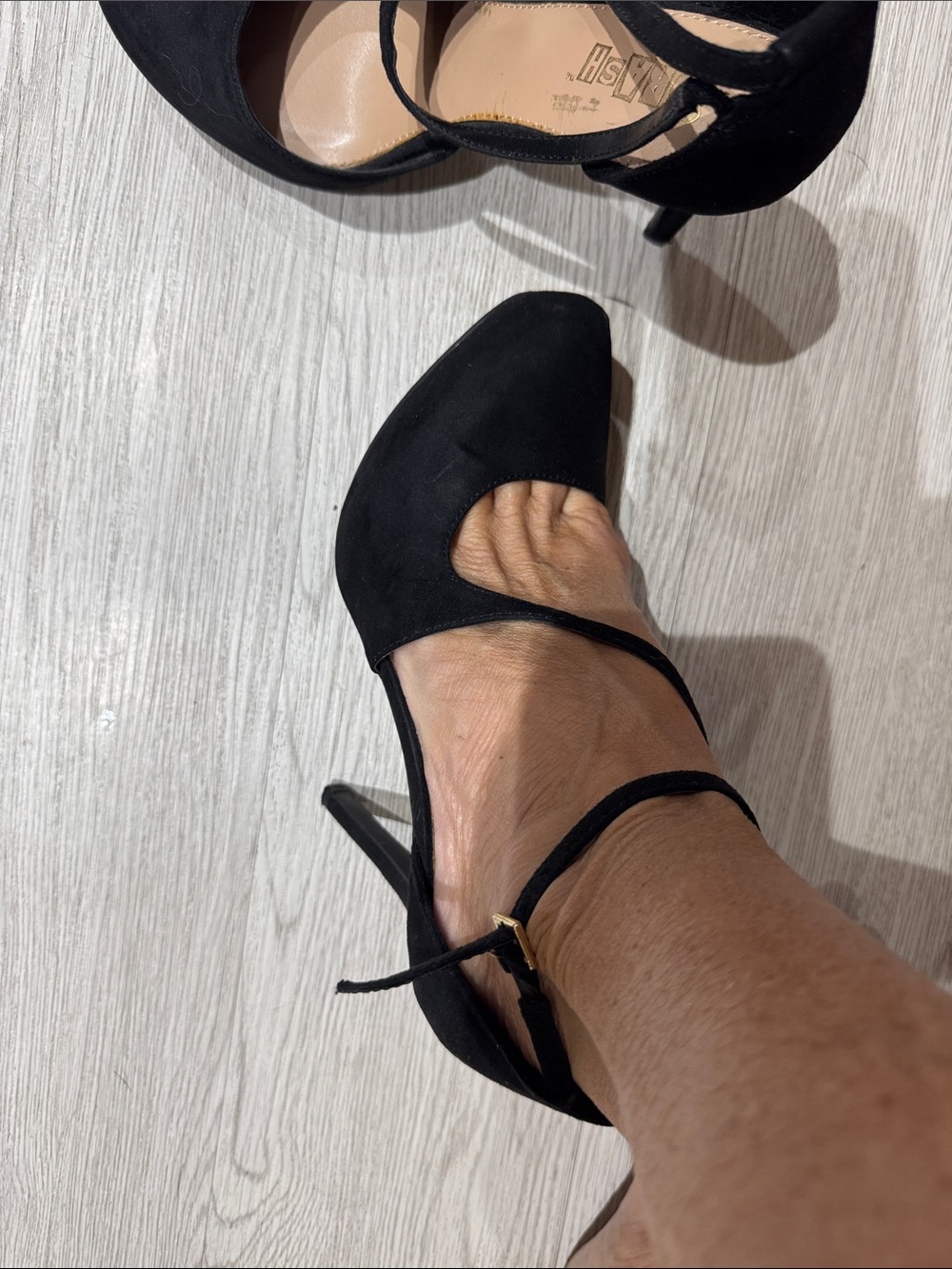 Black Pointed-Toe Ankle-Strap Women’s Flats - Picture 2 of 5